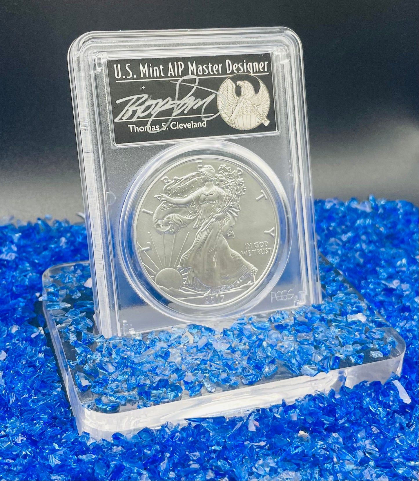 Burnished 2017 (W) $1 American Silver Eagle PCGS SP70 First Strike Thomas S. Cleveland Signed Label Mint Condition (1 of 150)