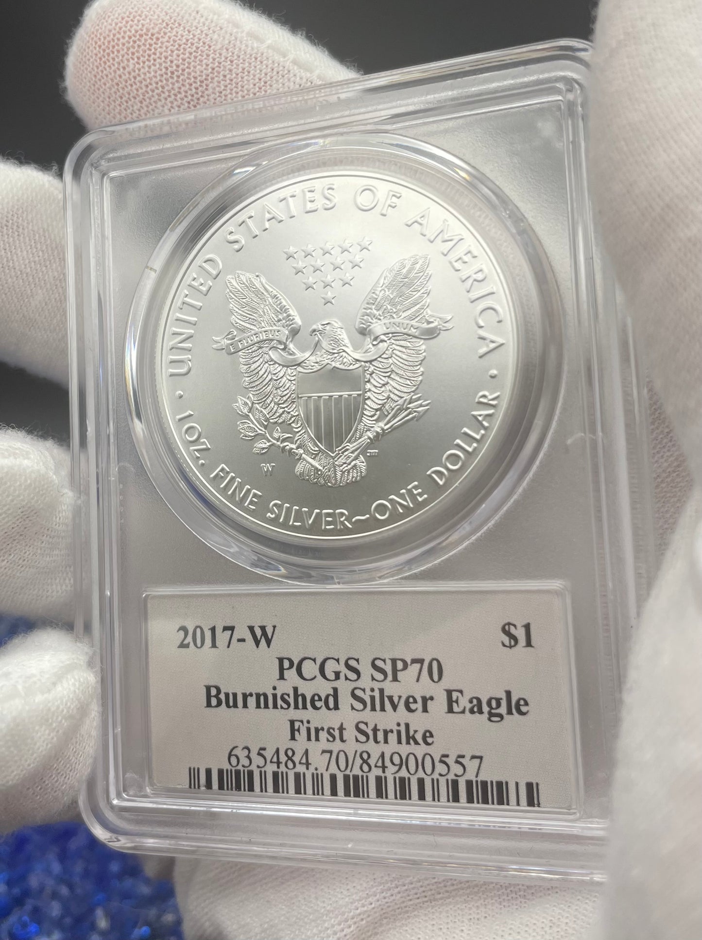 Burnished 2017 (W) $1 American Silver Eagle PCGS SP70 First Strike Thomas S. Cleveland Signed Label Mint Condition (1 of 150)