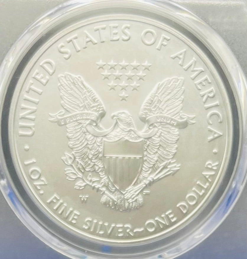 Burnished 2019 (W) $1 American Silver Eagle PCGS SP70 First Strike U.S. Mint AIP Master Designer Blue Label Signed by Thomas S. Cleveland Mint Condition (1 of 150)