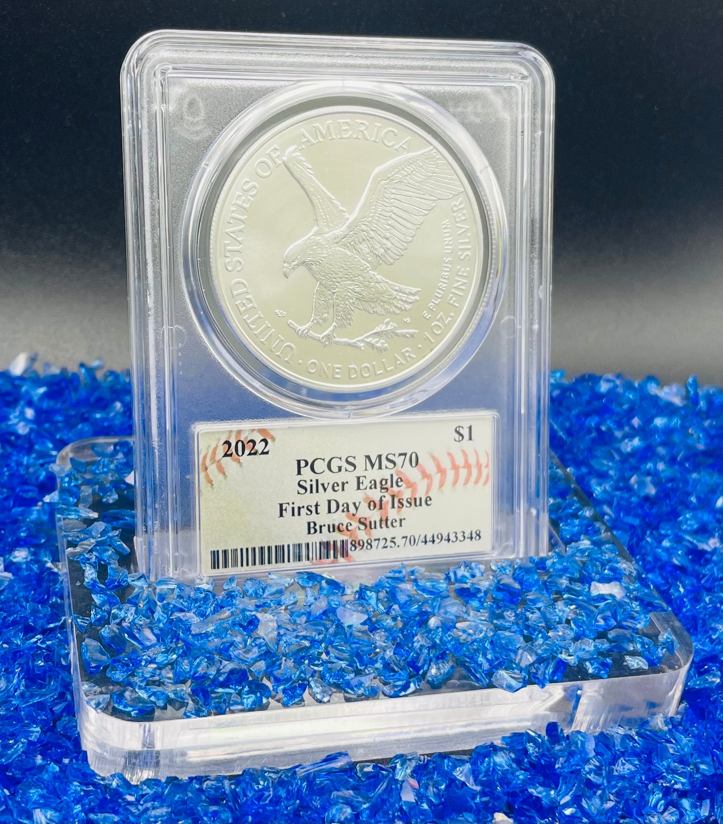2022 $1 American Silver Eagle PCGS MS70 FDOI MLB Bruce Sutter Signed Label Mint Condition (Rare 1 of 21)
