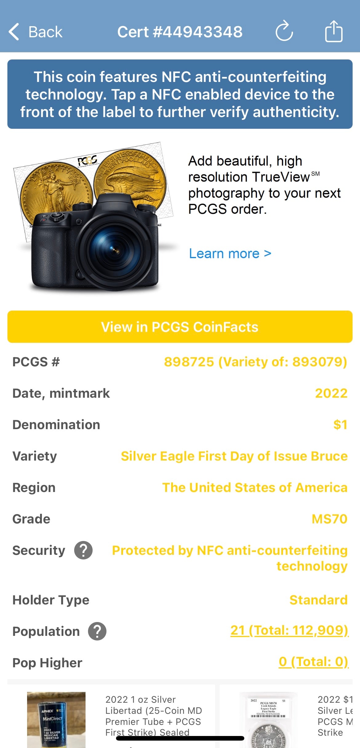 2022 $1 American Silver Eagle PCGS MS70 FDOI MLB Bruce Sutter Signed Label Mint Condition (Rare 1 of 21)