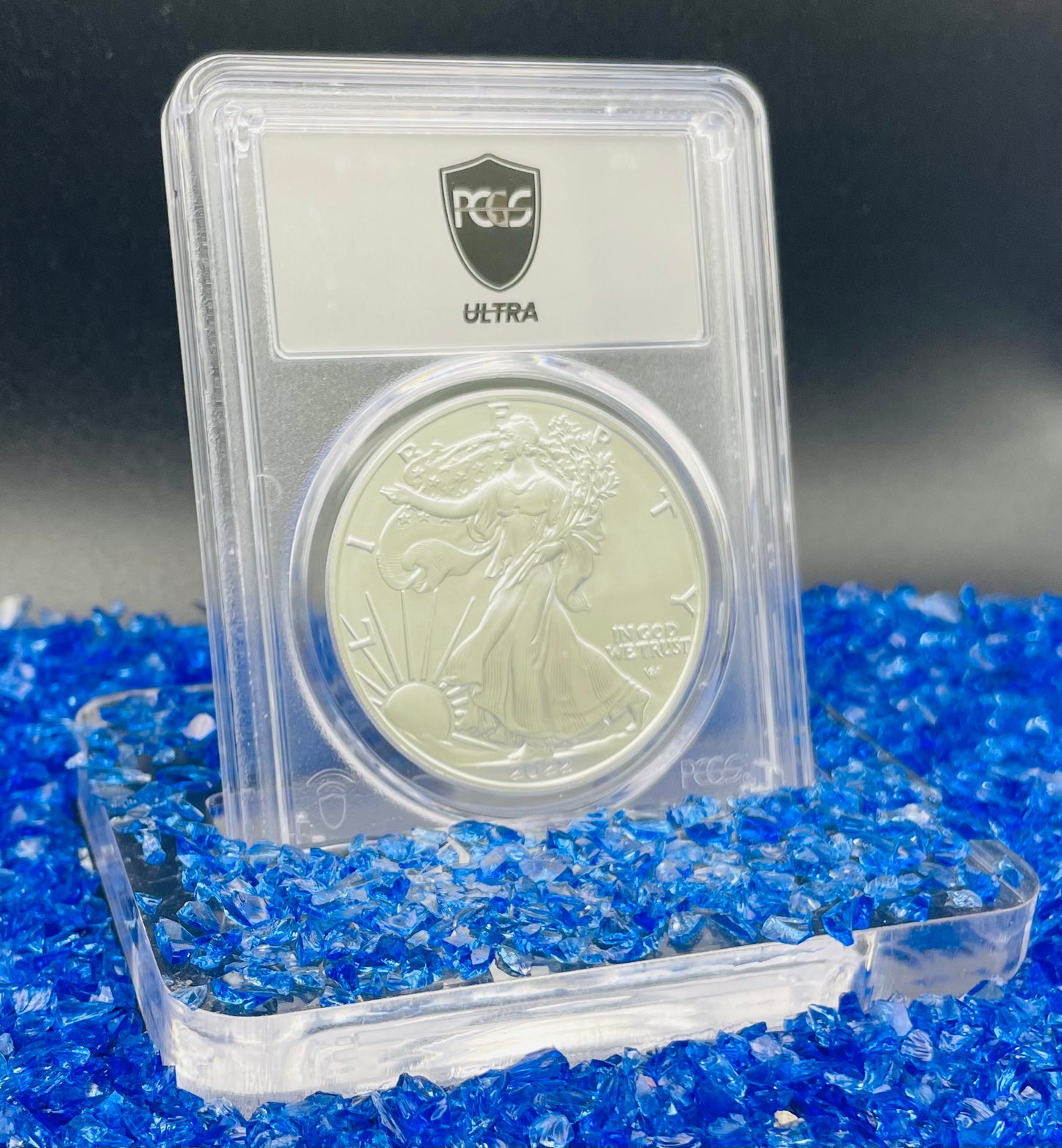 Burnished 2022 (W) $1 American Silver Eagle PCGS SP70 US Mint Private Auction Ultra Breaks Silver Foil Label Mint Condition (1 of 1,335)