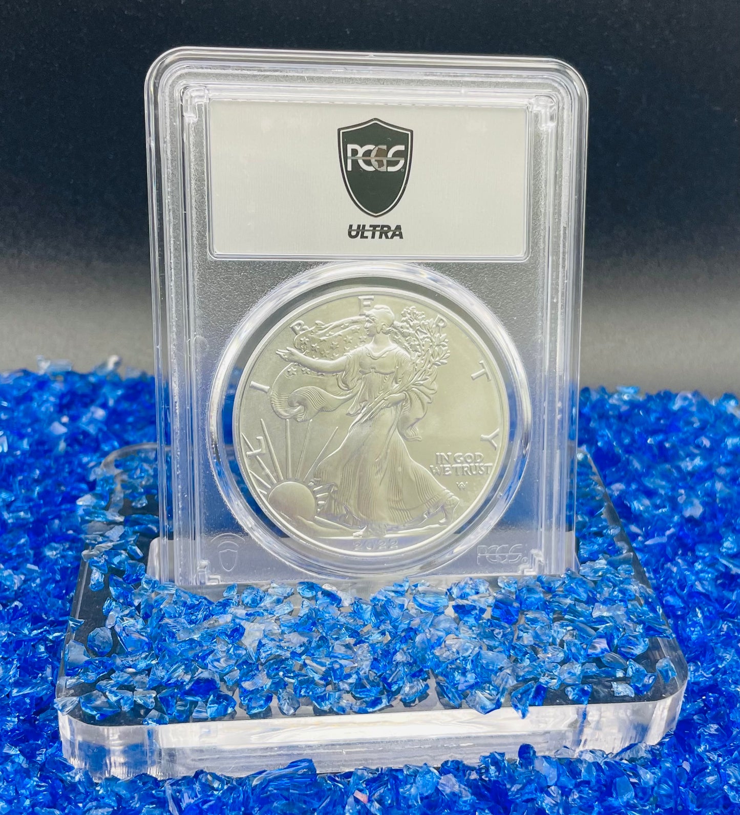 Burnished 2022 (W) $1 American Silver Eagle PCGS SP70 US Mint Private Auction Ultra Breaks Silver Foil Label Mint Condition (1 of 1,335)