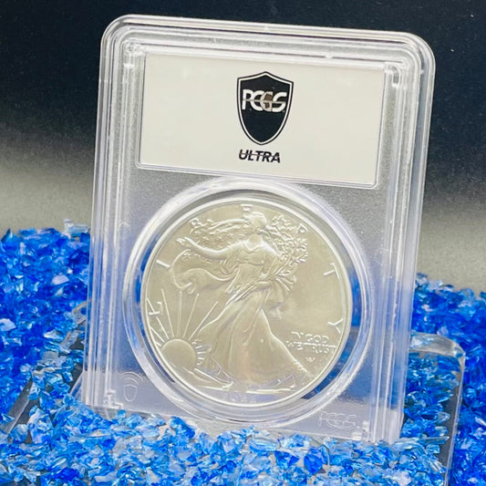 Burnished 2022 (W) $1 American Silver Eagle PCGS SP70 US Mint Private Auction Ultra Breaks Silver Foil Label Mint Condition (1 of 1,335)