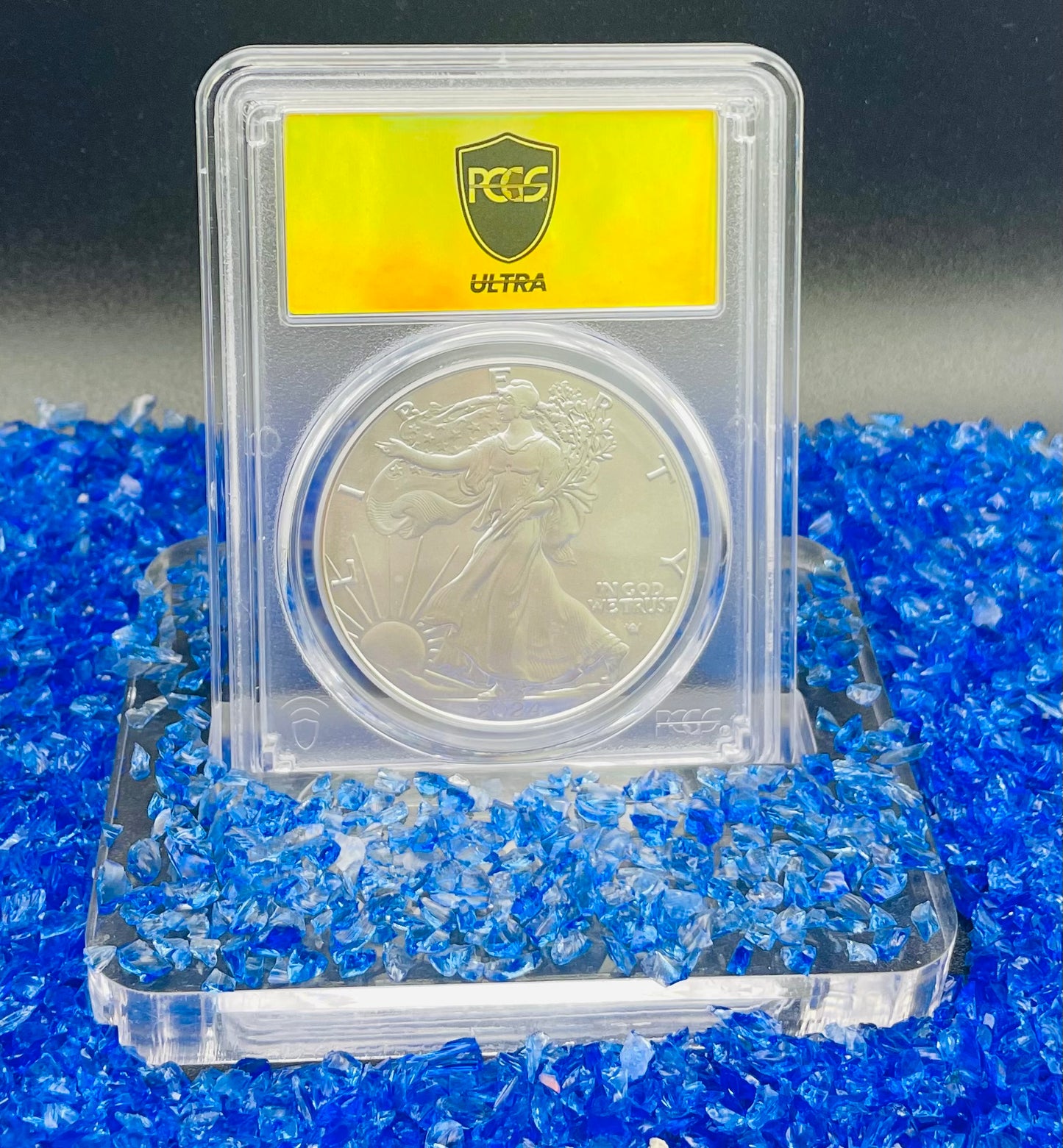 Burnished 2024 (W) $1 American Silver Eagle PCGS SP70 Ultra Breaks Gold Rush Gold Foil Label Mint Condition (1 of 150)