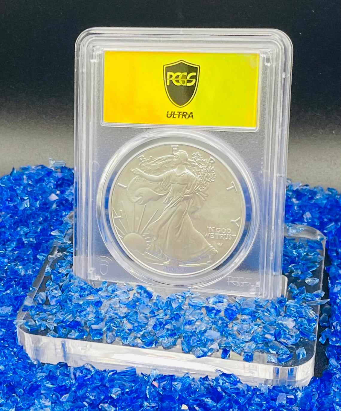 Burnished 2024 (W) $1 American Silver Eagle PCGS SP70 Ultra Breaks Gold Rush Gold Foil Label Mint Condition (1 of 150)