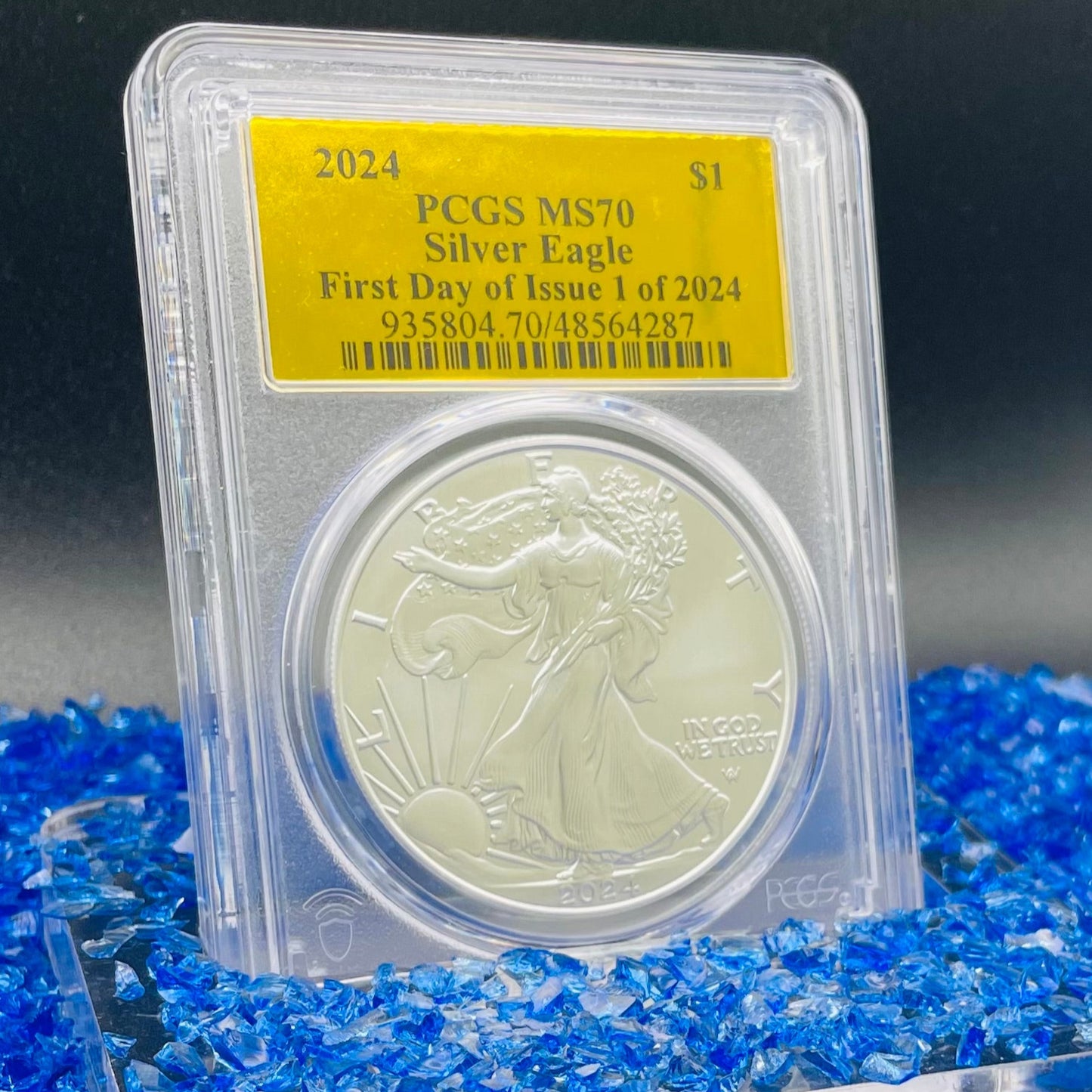2024 $1 (W) American Silver Eagle PCGS MS70 First Day of Issue Gold Foil Label Mint Condition (Rare 1 of 2,024)