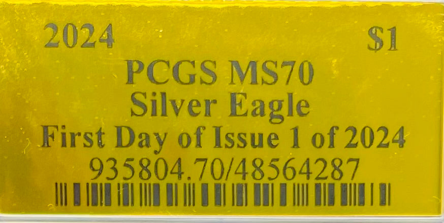 2024 $1 (W) American Silver Eagle PCGS MS70 First Day of Issue Gold Foil Label Mint Condition (Rare 1 of 2,024)