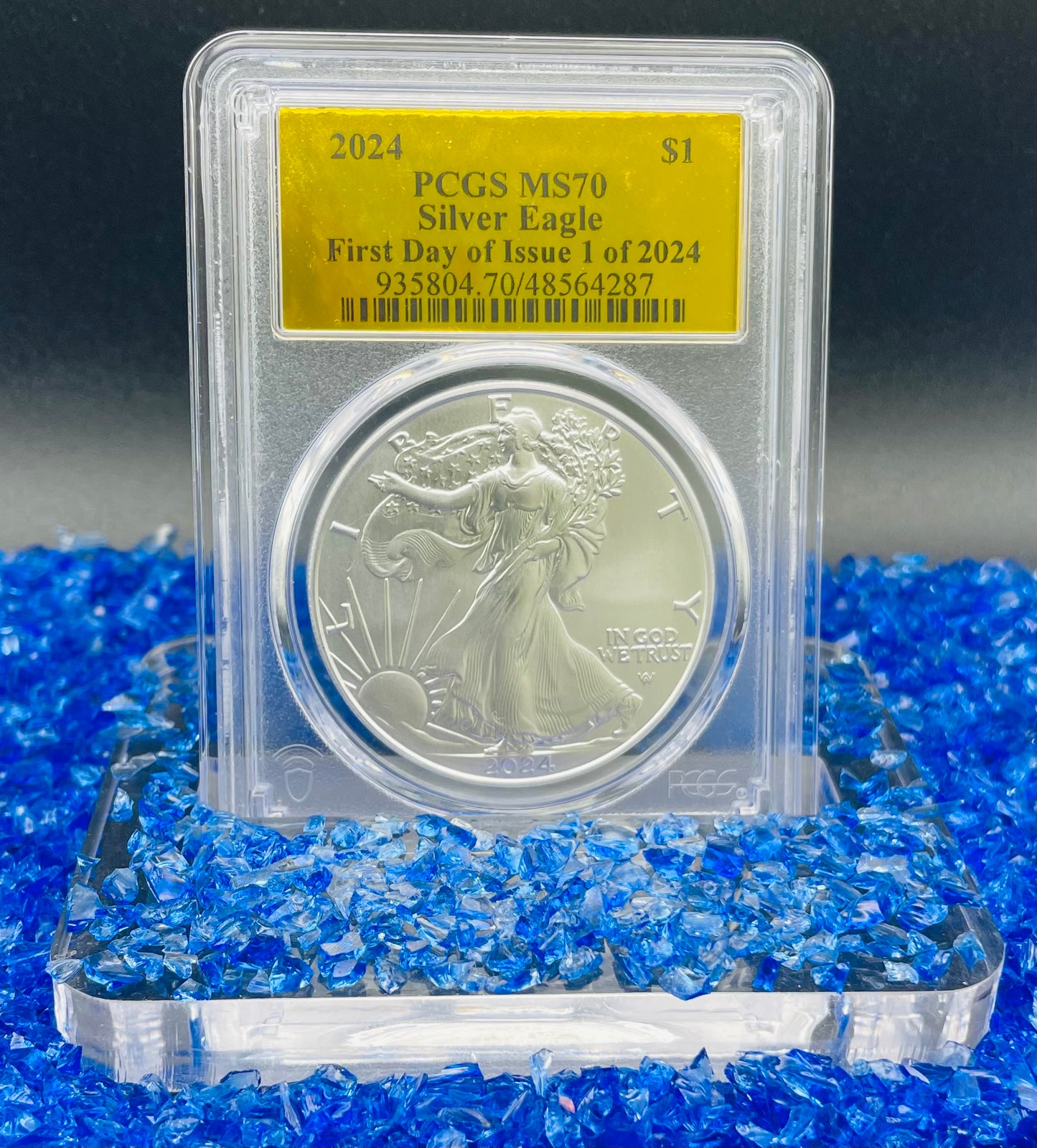 2024 $1 (W) American Silver Eagle PCGS MS70 First Day of Issue Gold Foil Label Mint Condition (Rare 1 of 2,024)