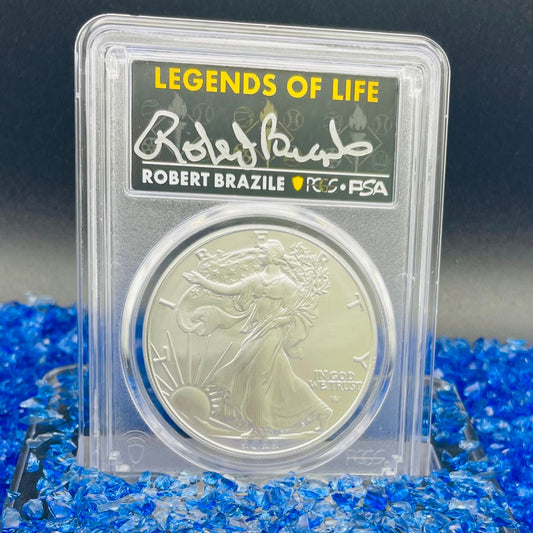 2022 $1 American Silver Eagle PCGS MS70 First Strike Legends of Life NFL Hall of Fame Robert Brazile Signed Label Mint Condition (1 of 100)