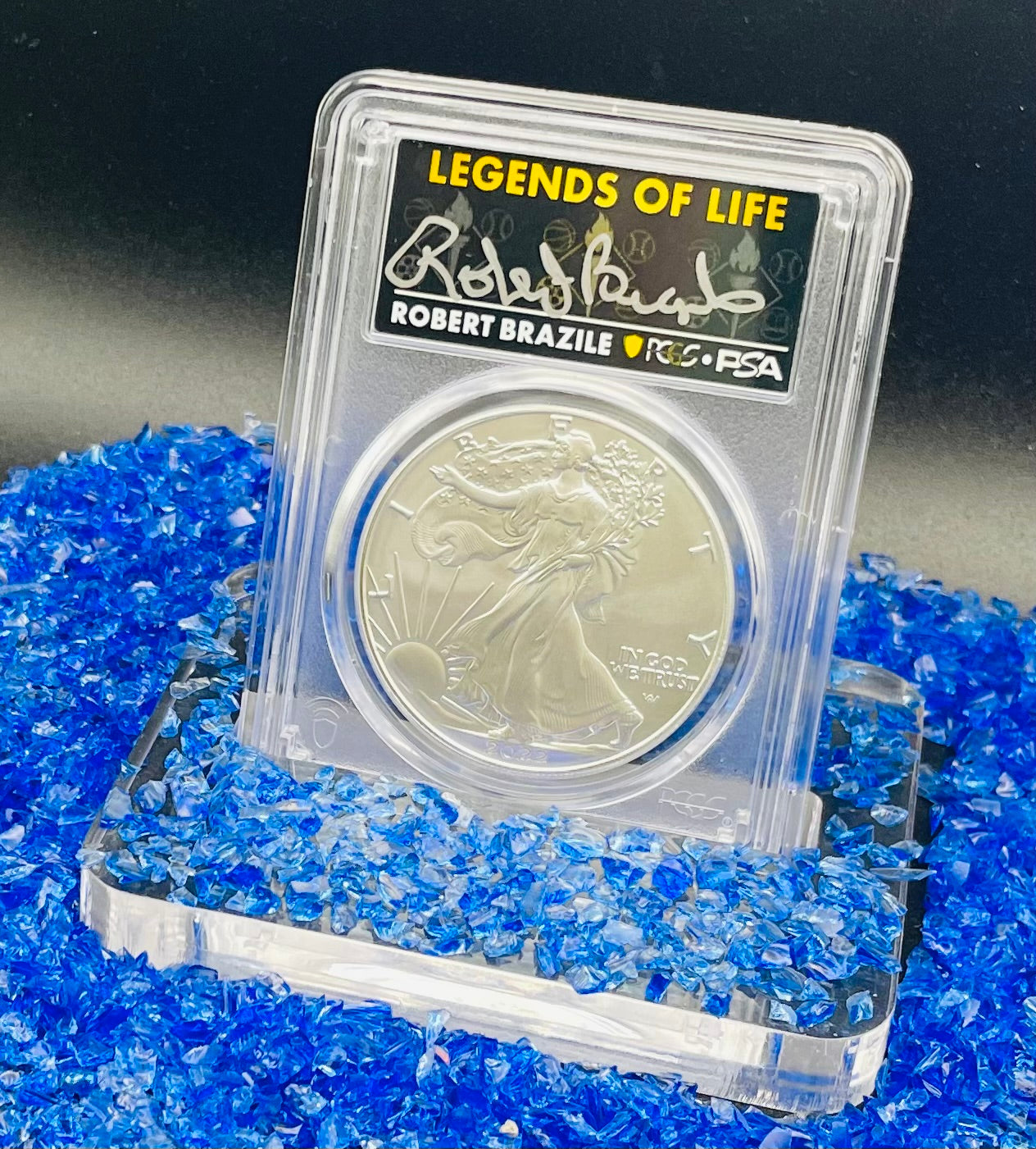2022 $1 American Silver Eagle PCGS MS70 First Strike Legends of Life NFL Hall of Fame Robert Brazile Signed Label Mint Condition (1 of 100)