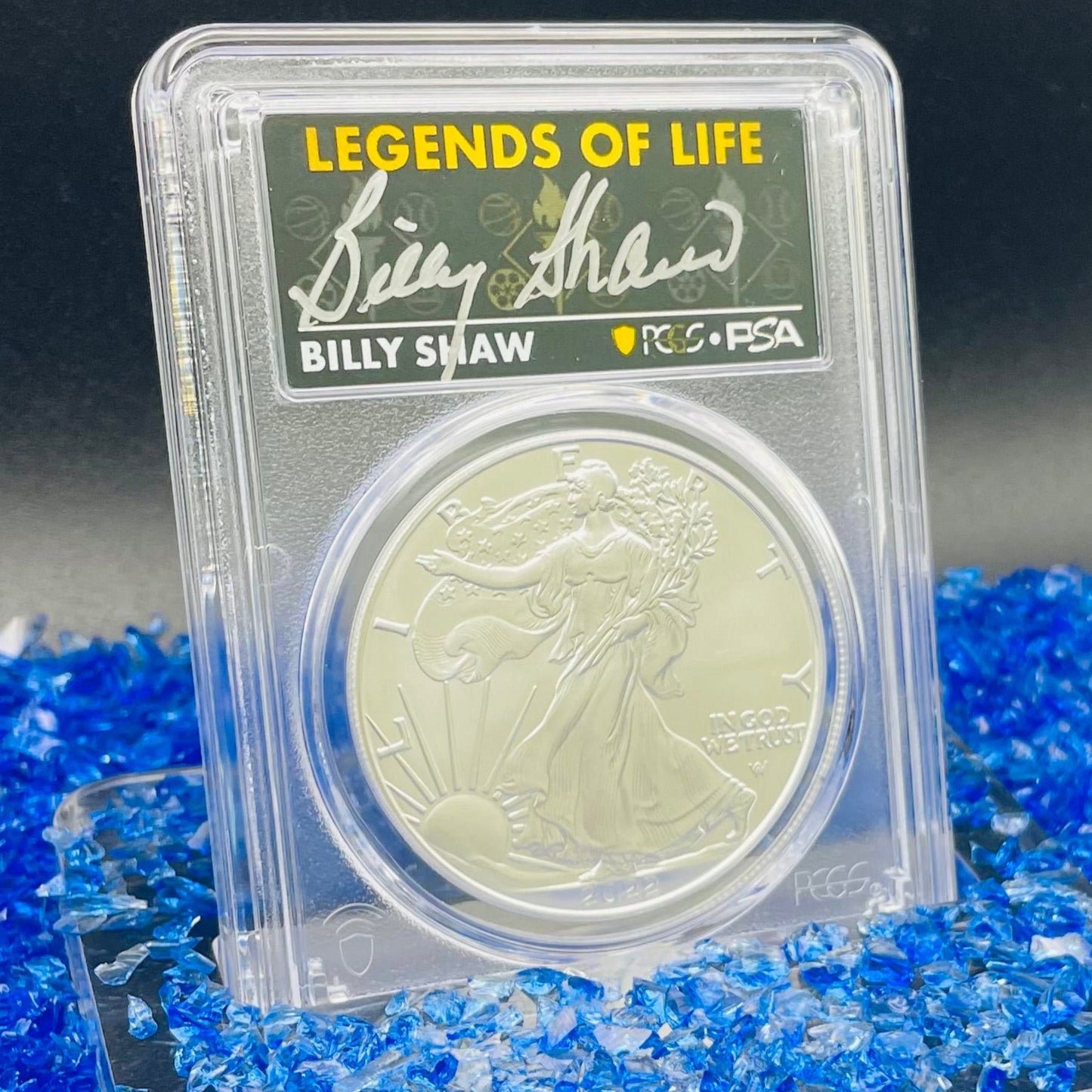 2022 $1 American Silver Eagle PCGS MS70 First Strike Legends of Life NFL Hall of Fame Billy Shaw Signed Label Mint Condition (1 of 61)