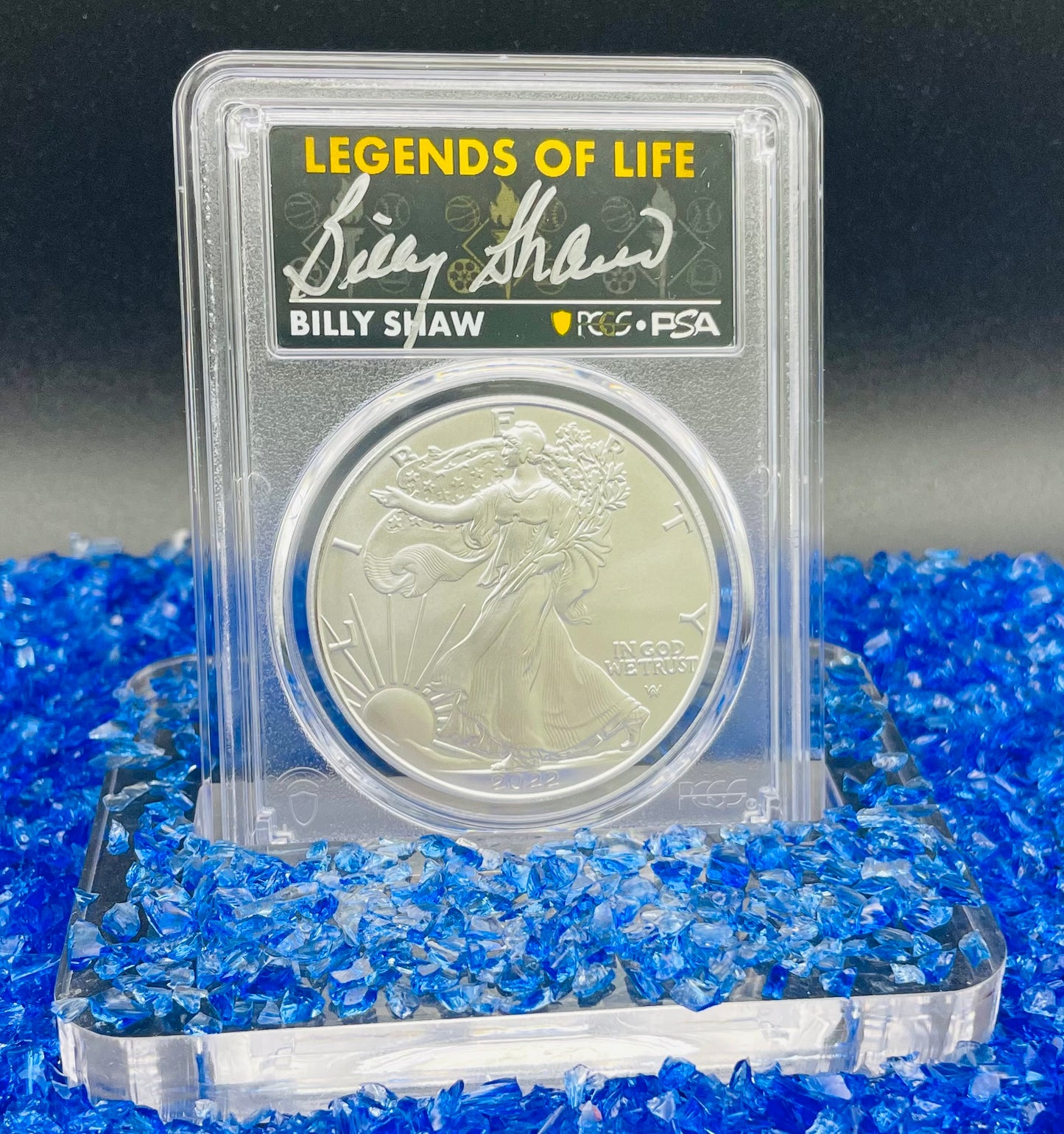 2022 $1 American Silver Eagle PCGS MS70 First Strike Legends of Life NFL Hall of Fame Billy Shaw Signed Label Mint Condition (1 of 61)