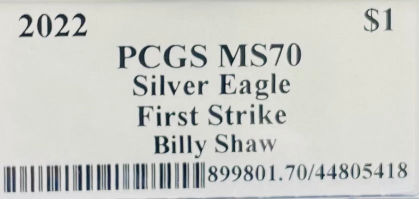 2022 $1 American Silver Eagle PCGS MS70 First Strike Legends of Life NFL Hall of Fame Billy Shaw Signed Label Mint Condition (1 of 61)