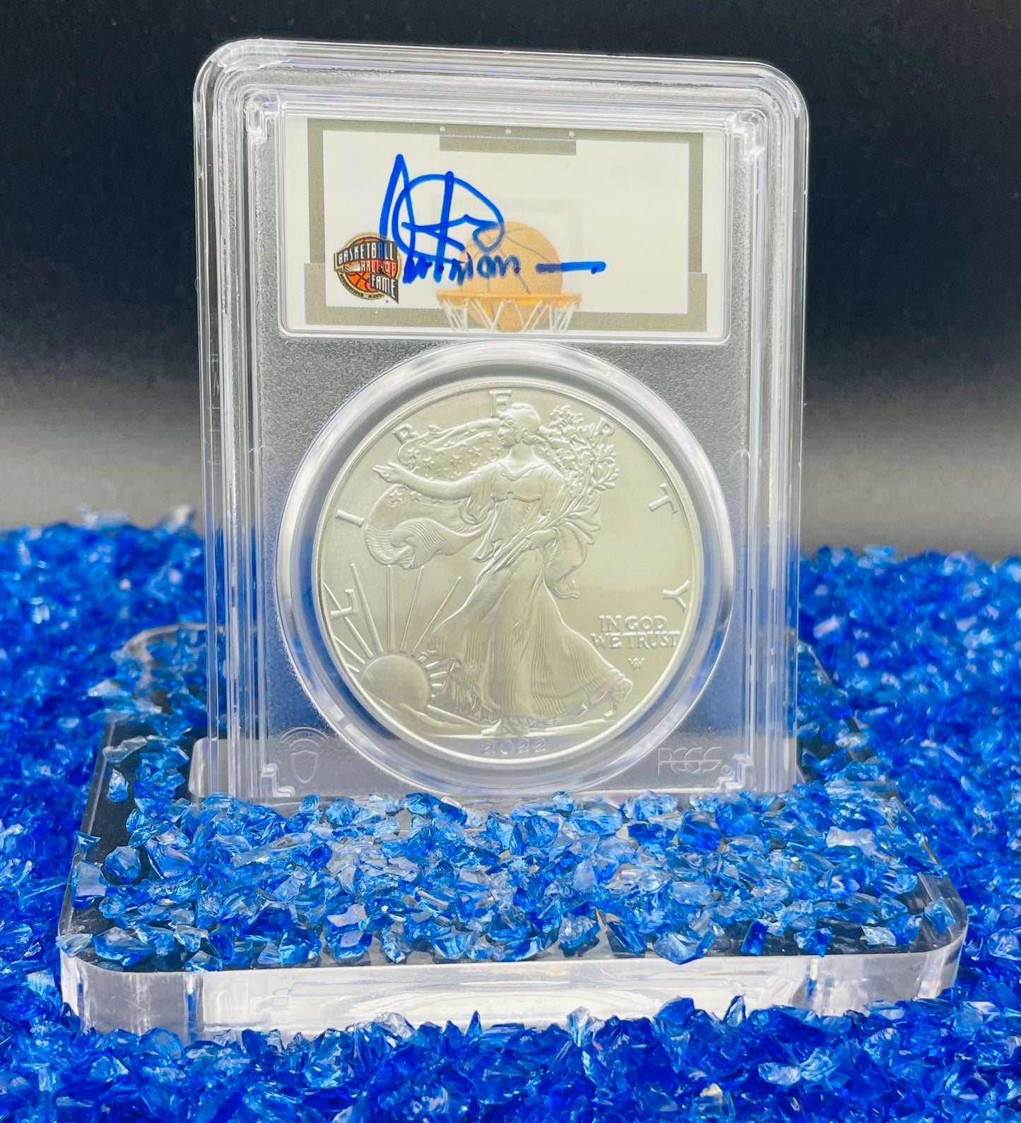 2022 $1 American Silver Eagle PCGS MS70 FDOI NBA NMBHOF Private Collection Artis Gilmore Signed Label Blue Marker (Rare 1 of 179)