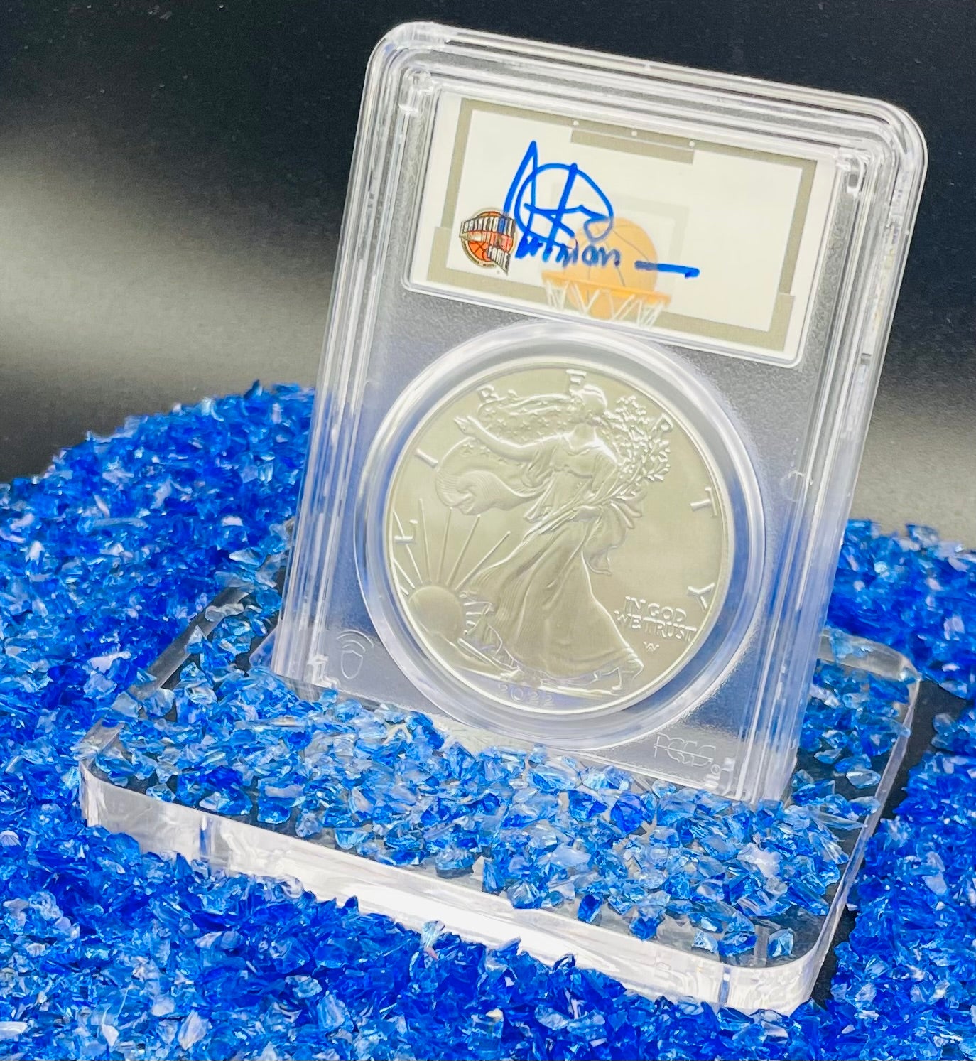 2022 $1 American Silver Eagle PCGS MS70 FDOI NBA NMBHOF Private Collection Artis Gilmore Signed Label Blue Marker (Rare 1 of 179)