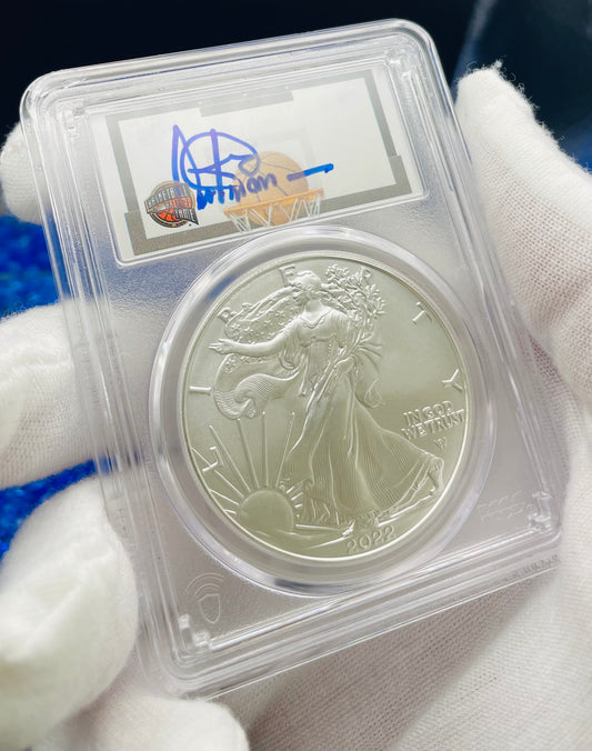 2022 $1 American Silver Eagle PCGS MS70 FDOI NBA NMBHOF Private Collection Artis Gilmore Signed Label Blue Marker (Rare 1 of 179)