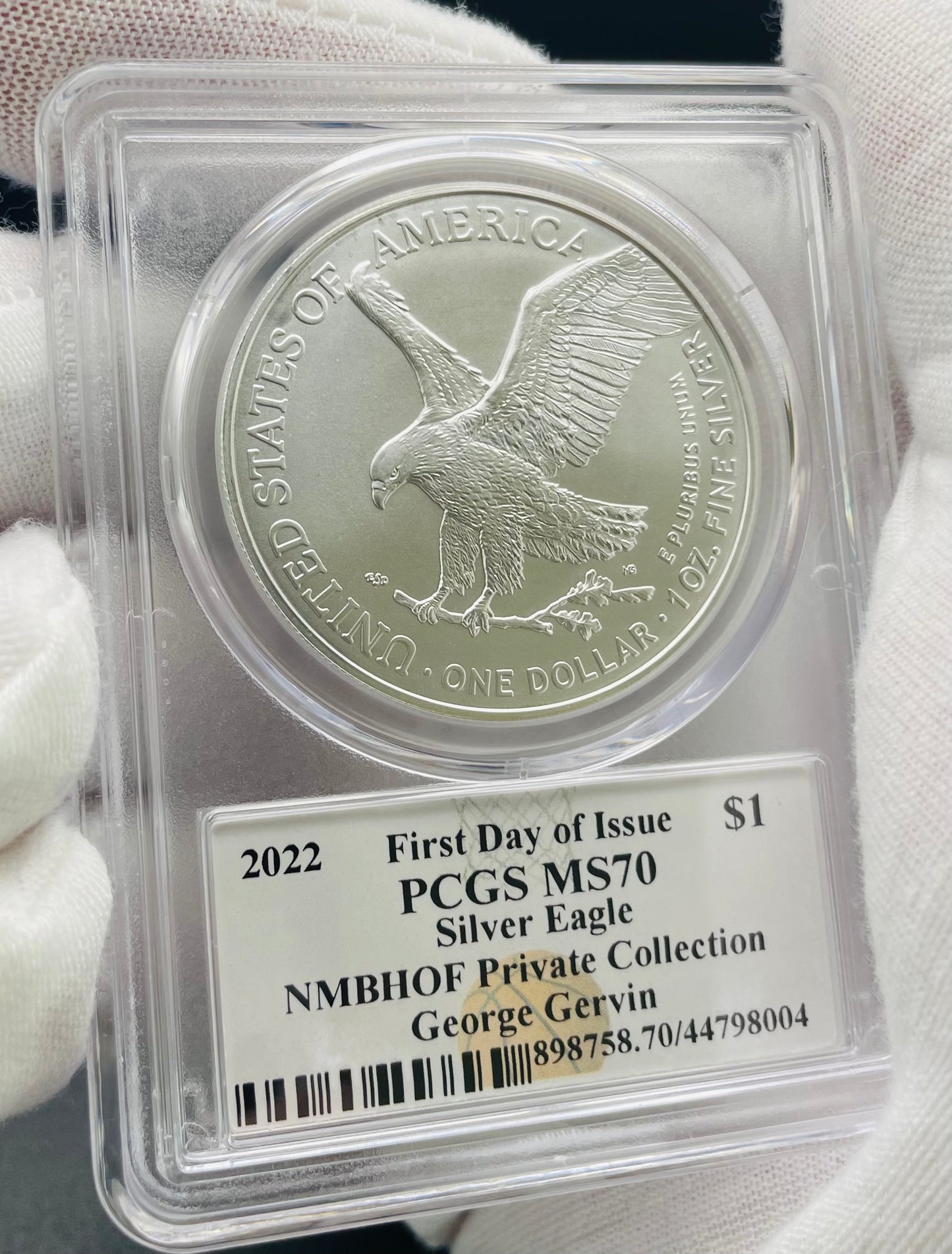 2022 $1 American Silver Eagle PCGS MS70 FDOI NBA NMBHOF Private Collection George Gervin Signed Label Blue Marker Mint Condition (Rare 1 of 91)