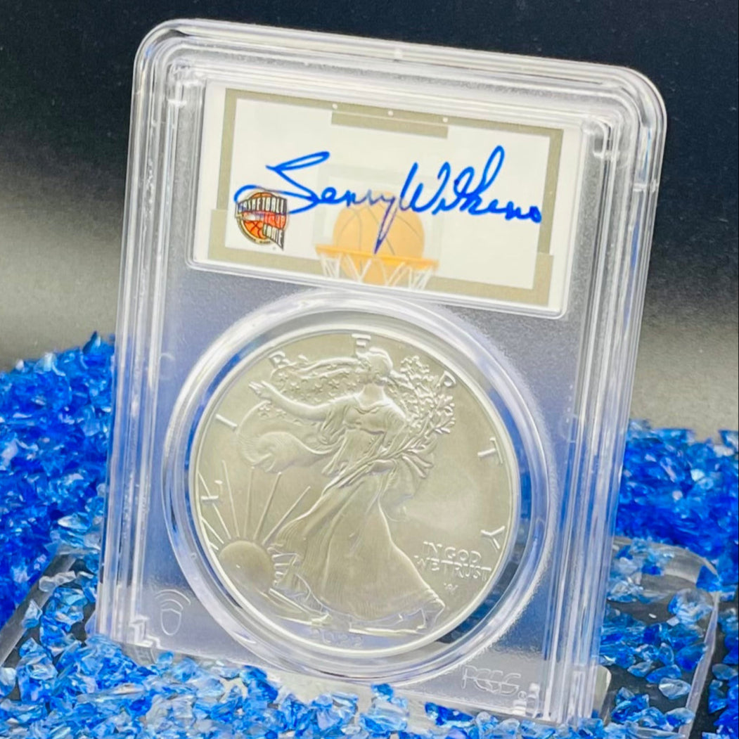 2022 $1 American Silver Eagle PCGS MS70 FDOI NBA NMBHOF Private Collection Lenny Wilkens Signed Label Blue Marker Mint Condition (Rare 1 of 36)