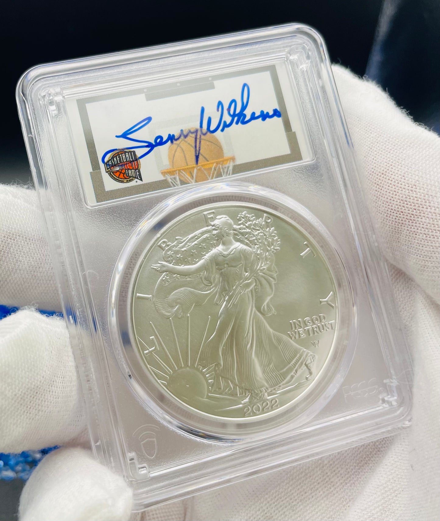 2022 $1 American Silver Eagle PCGS MS70 FDOI NBA NMBHOF Private Collection Lenny Wilkens Signed Label Blue Marker Mint Condition (Rare 1 of 36)