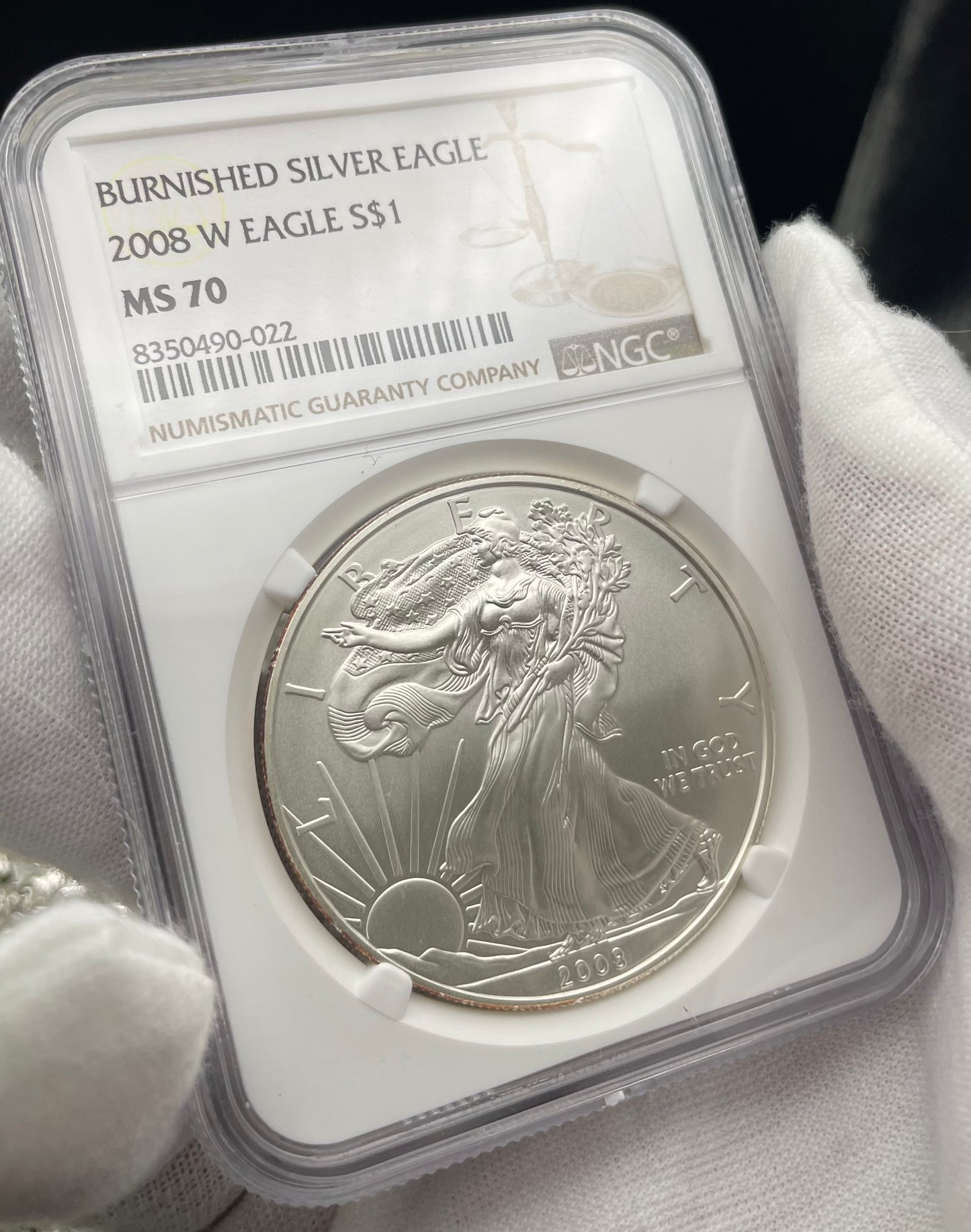 Burnished 2008 $1 (W) American Silver Eagle NGC MS70 Brown Label Mint Condition