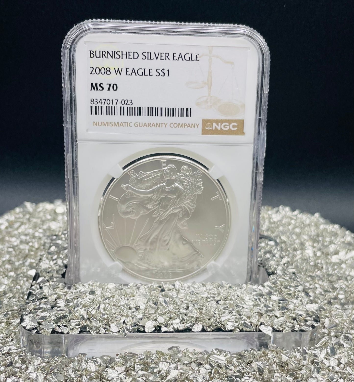 Burnished 2008 $1 (W) American Silver Eagle NGC MS70 Brown Label Mint Condition