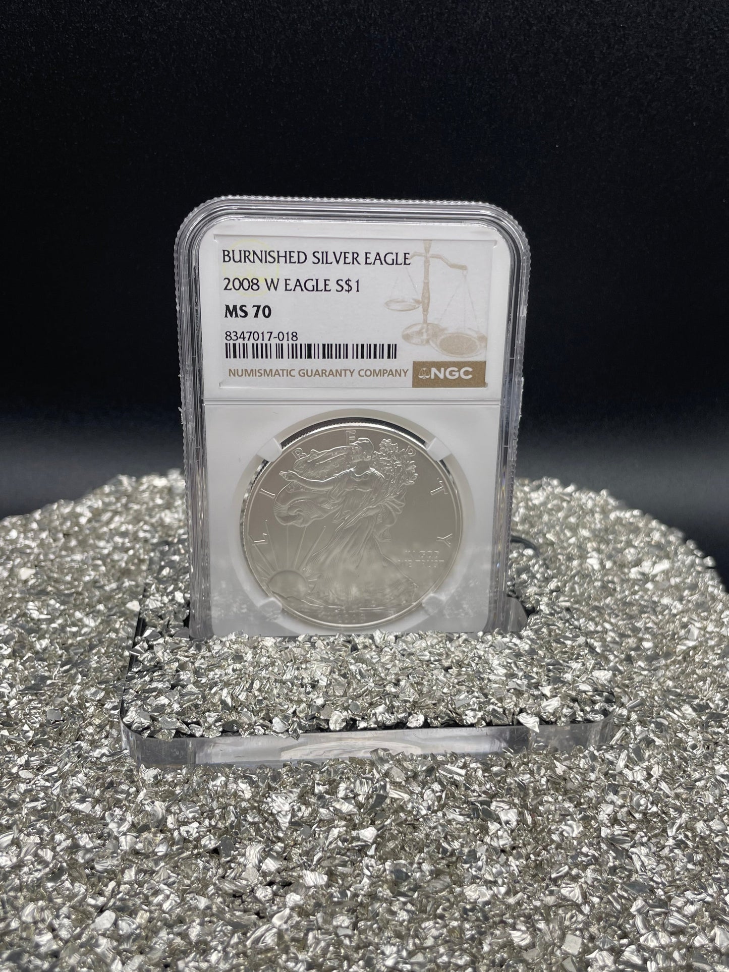 Burnished 2008 $1 (W) American Silver Eagle NGC MS70 Brown Label Mint Condition