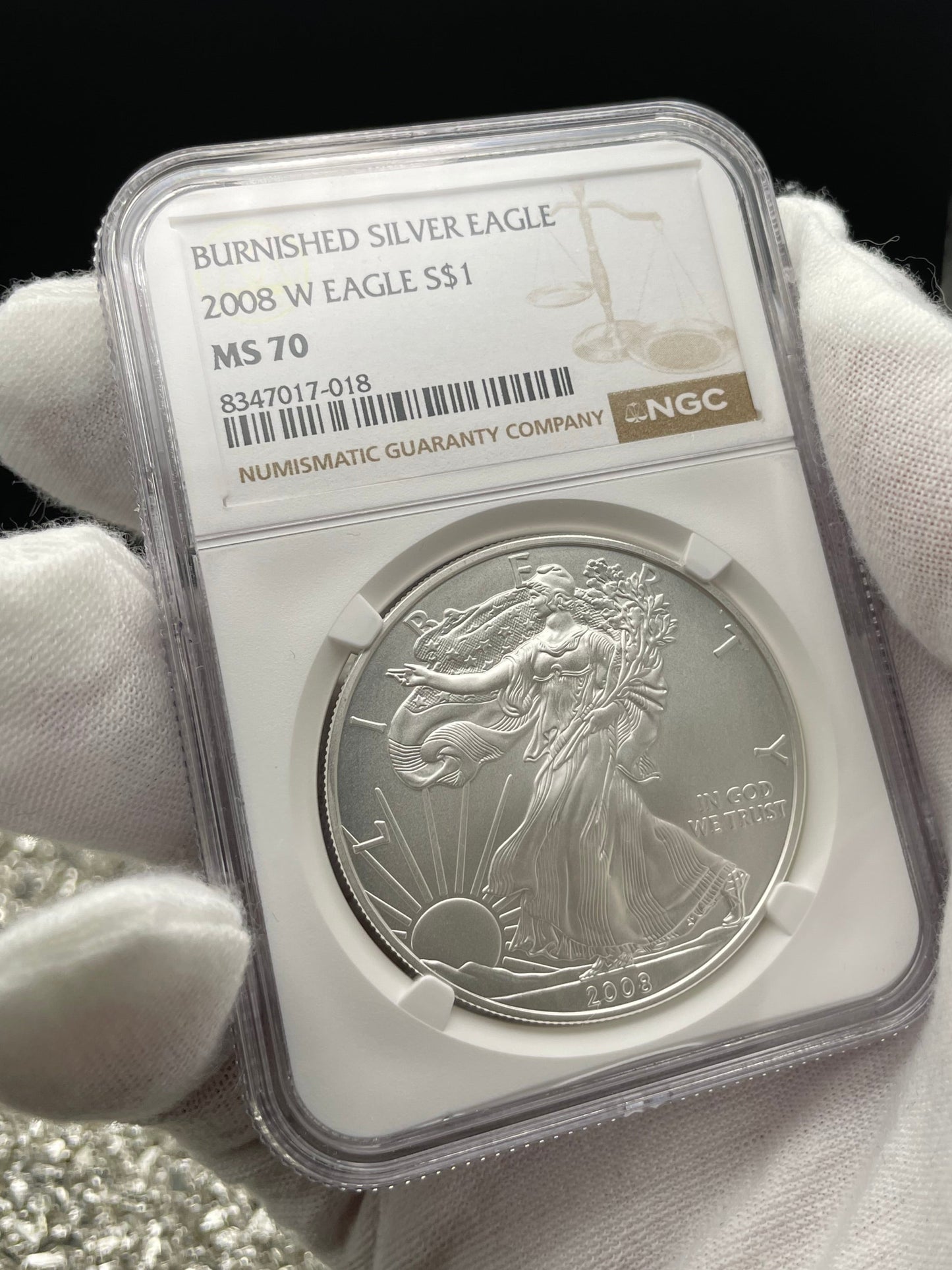 Burnished 2008 $1 (W) American Silver Eagle NGC MS70 Brown Label Mint Condition