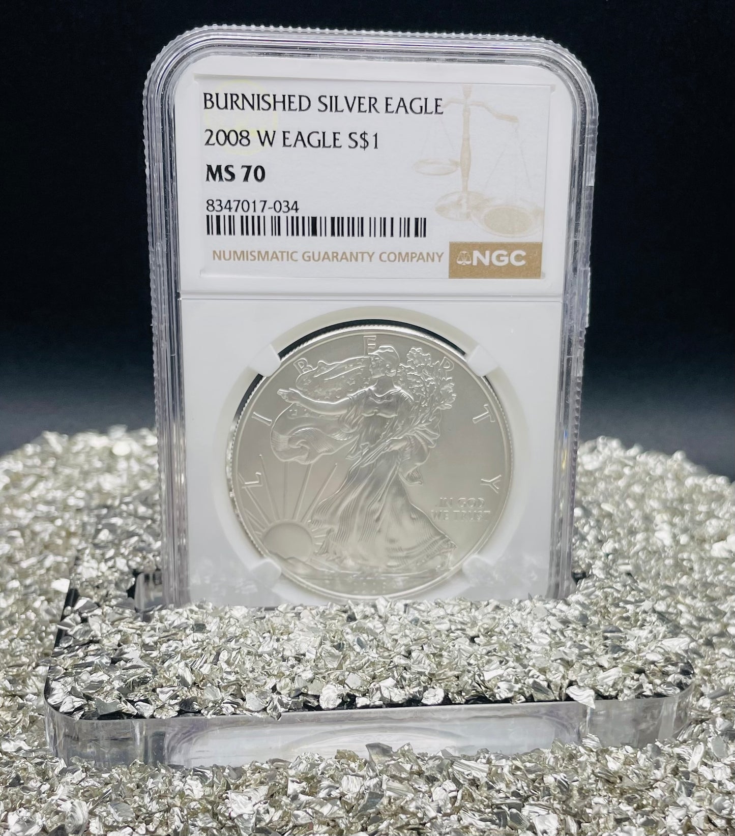 Burnished 2008 $1 (W) American Silver Eagle NGC MS70 Brown Label Mint Condition