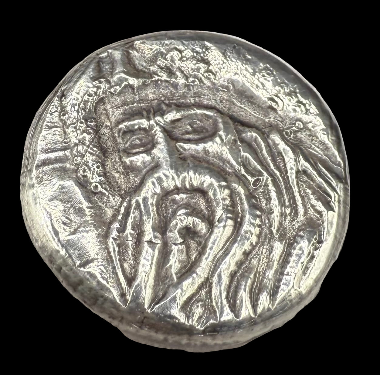 'Fishface Cursed Pirate Captain Jones' Hand Crafted 1.75 Troy Ounce .999 Fine Silver Round 3 Piece Set Antique Finish Includes Wood Treasure Chest, Capsule & COA Mint Condition Limited Edition 1 of  20