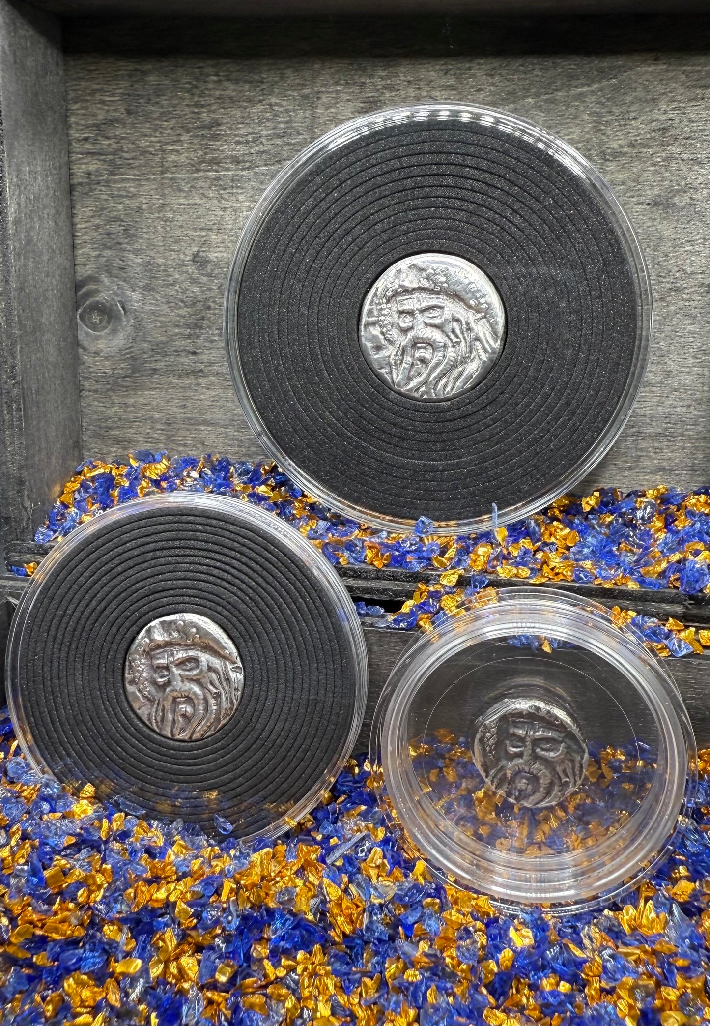 'Fishface Cursed Pirate Captain Jones' Hand Crafted 1.75 Troy Ounce .999 Fine Silver Round 3 Piece Set Antique Finish Includes Wood Treasure Chest, Capsule & COA Mint Condition Limited Edition 1 of  20