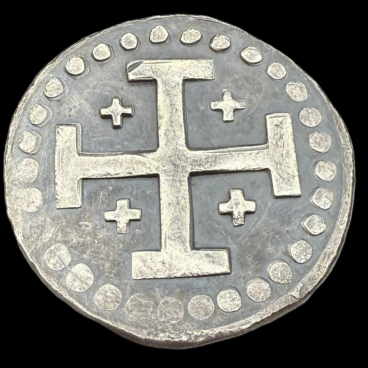 'Avery Pirate Coin' Pirate Treasure Hand Crafted by Peculiar Coins 27 Gram .999 Fine Silver Round Crusader's Cross Design Antique Finish Includes Wood Treasure Chest, Capsule & COA Mint Condition