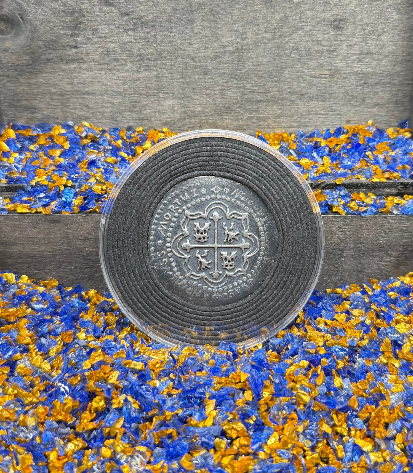 '1715 Spanish Silver' Pirate Treasure Hand Crafted by Peculiar Coins 27 Gram .999 Fine Silver Round Antique Finish Includes Wood Treasure Chest, Capsule & COA Mint Condition