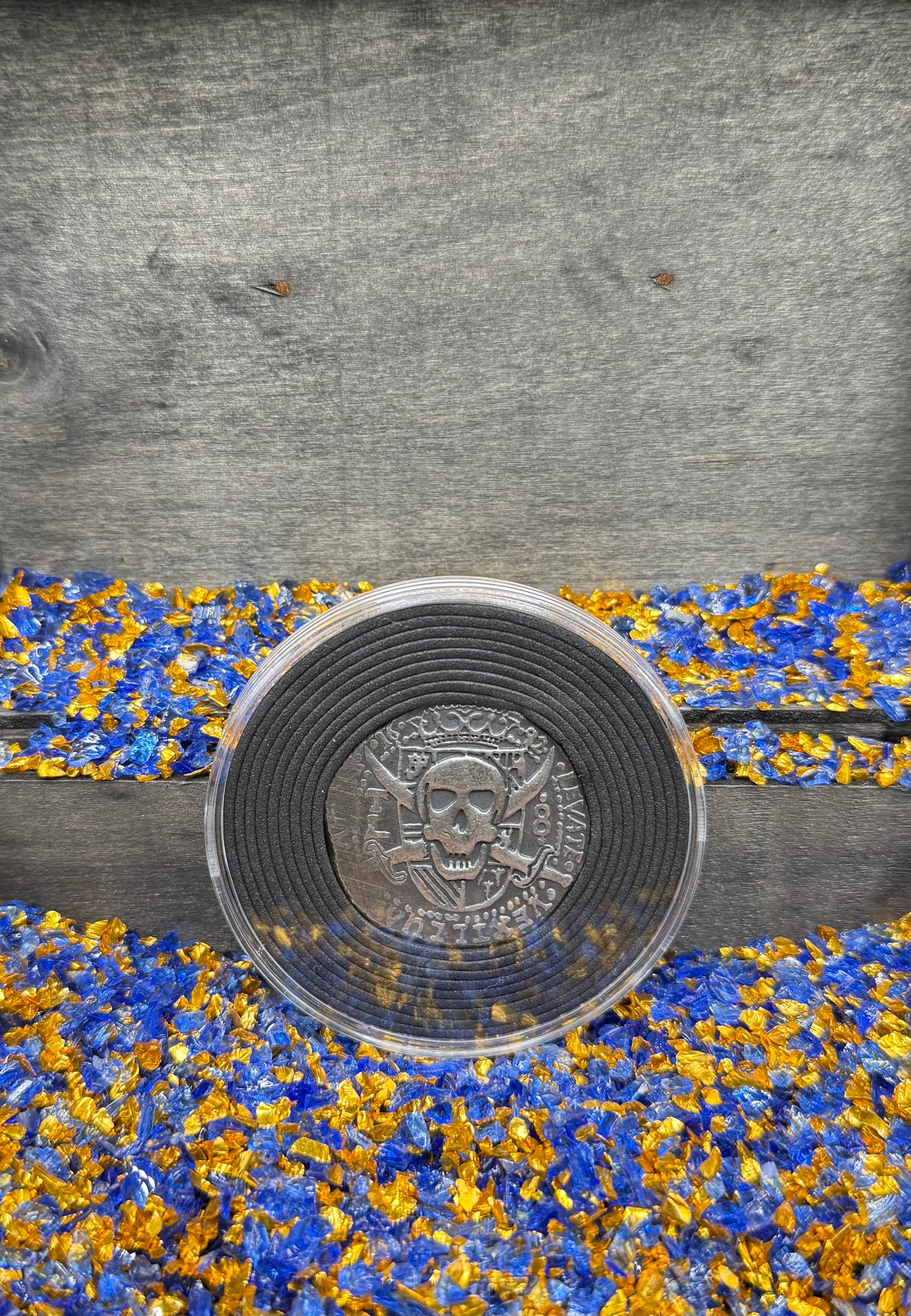 '1692 Piece of Eight' Pirate Treasure Hand Crafted by Peculiar Coins 27 Gram .999 Fine Silver Round Antique Finish Includes Wood Treasure Chest, Capsule & COA Mint Condition