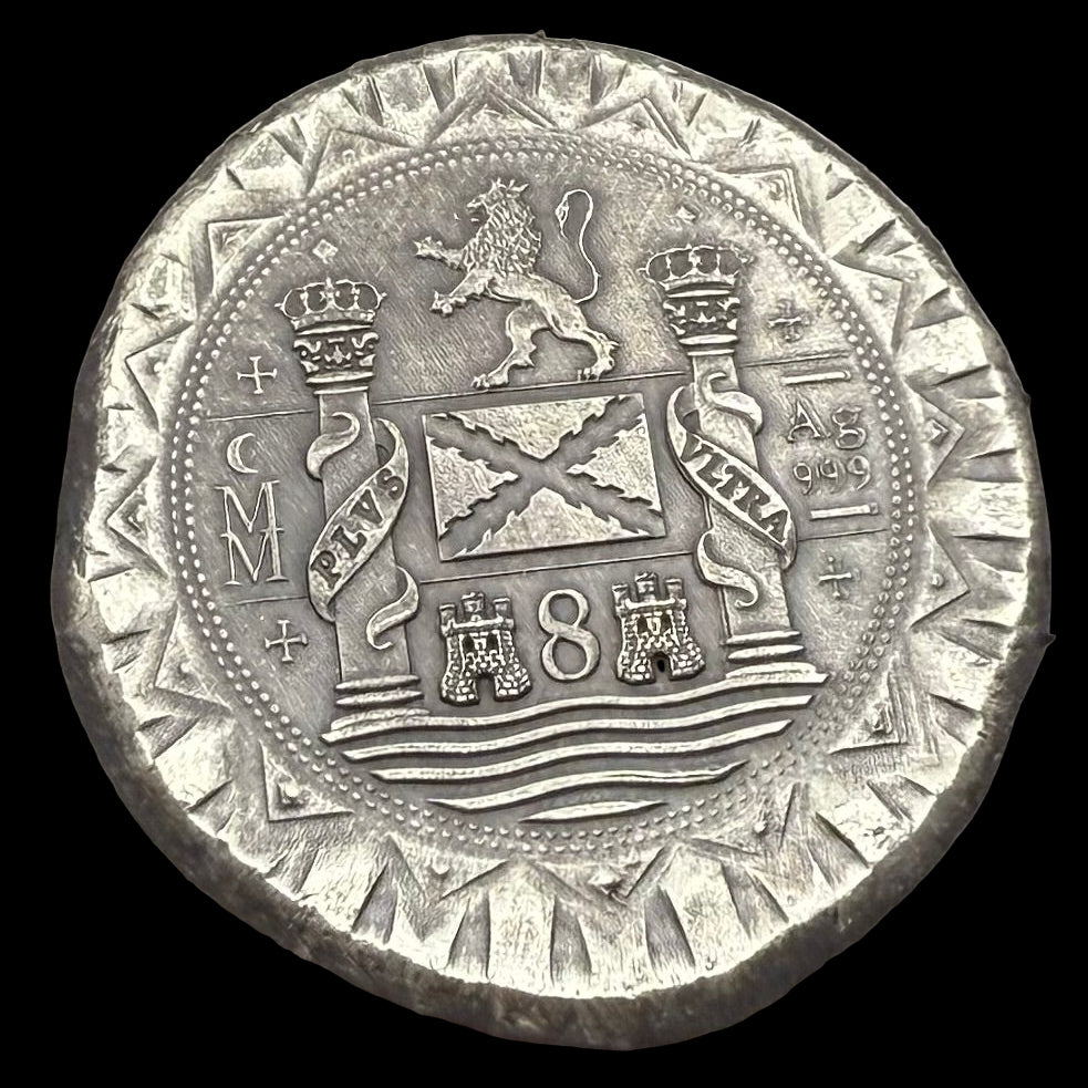 '1622 Atocha Shipwreck 400th Anniversary 8 Reales Silver Cob' Hand Crafted by Daniel Carr 24 Grams .999 Fine Silver Round Antique Finish Includes Wood Treasure Chest, Capsule & COA