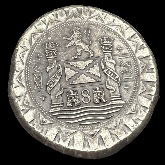 '1622 Atocha Shipwreck 400th Anniversary 8 Reales Silver Cob' Hand Crafted by Daniel Carr 24 Grams .999 Fine Silver Round Antique Finish Includes Wood Treasure Chest, Capsule & COA