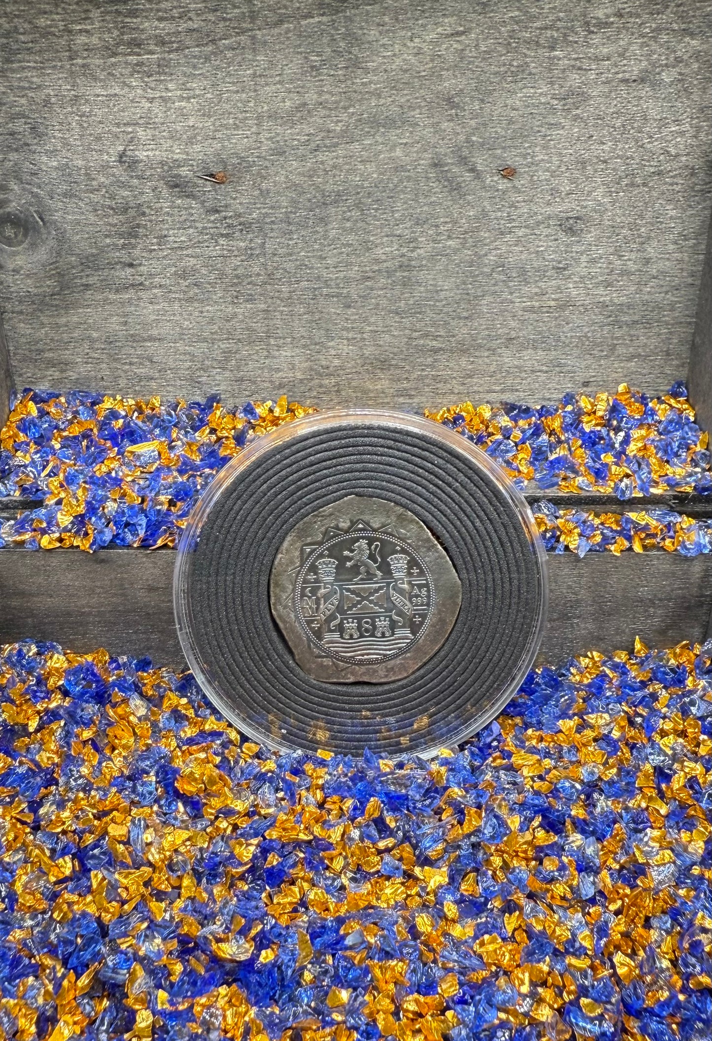 Colorized '1715 Fleet 300th Anniversary 8 Reales Silver Cob' Hand Crafted by Daniel Carr 28 Grams .999 Fine Silver Round Includes Wood Treasure Chest, Capsule & COA (Rare 1 of 18)