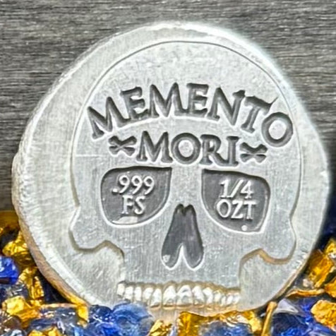 'Memento Mori' Pirate Treasure Hand Crafted by Mutiny Metals 1.25 Troy Ounce .999 Fine Silver Round 5 Piece Set Antique Finish Includes Wood Treasure Chest, Capsule & COA