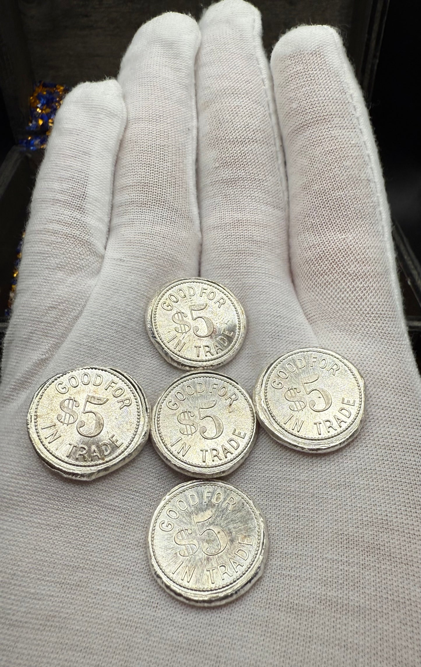 'Memento Mori' Pirate Treasure Hand Crafted by Mutiny Metals 1.25 Troy Ounce .999 Fine Silver Round 5 Piece Set Antique Finish Includes Wood Treasure Chest, Capsule & COA