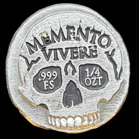 'Memento Vivere' Pirate Treasure by Mutiny Metals 1.25 Troy Ounce .999 Fine Silver Round 5 Piece Set Antique Finish Includes Wood Treasure Chest, Capsule & COA