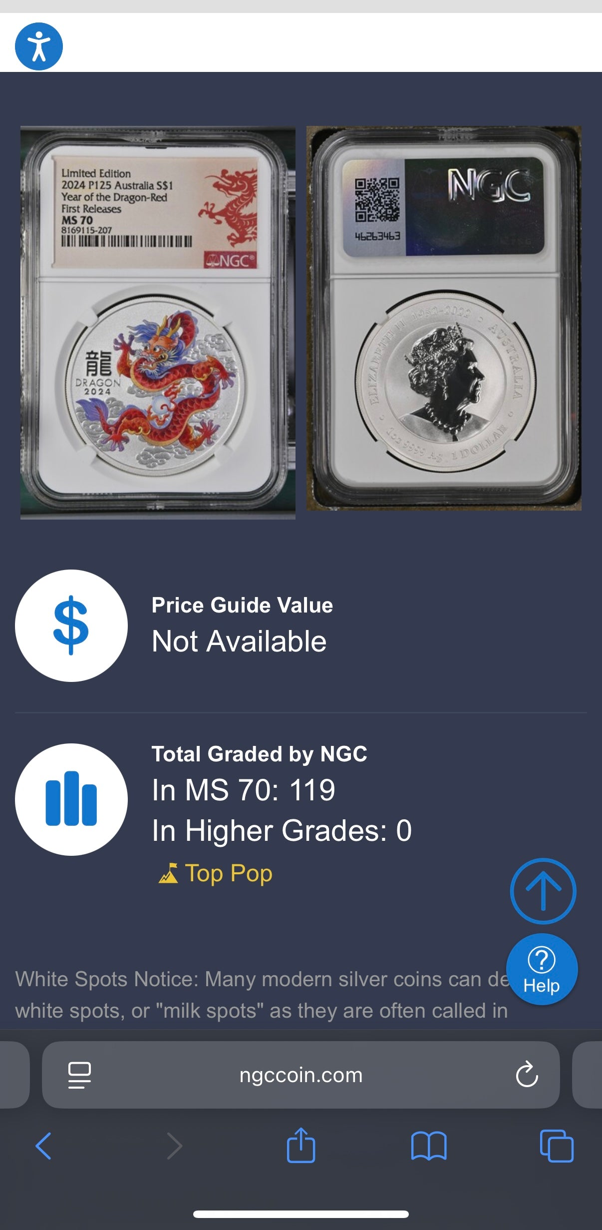 2024 P125 Silver $1 Australia Lunar Series III Year of the Dragon Red Colorized NGC MS70 First Releases Limited Edition Red Lunar Label New Holder (Rare 1 of 119)