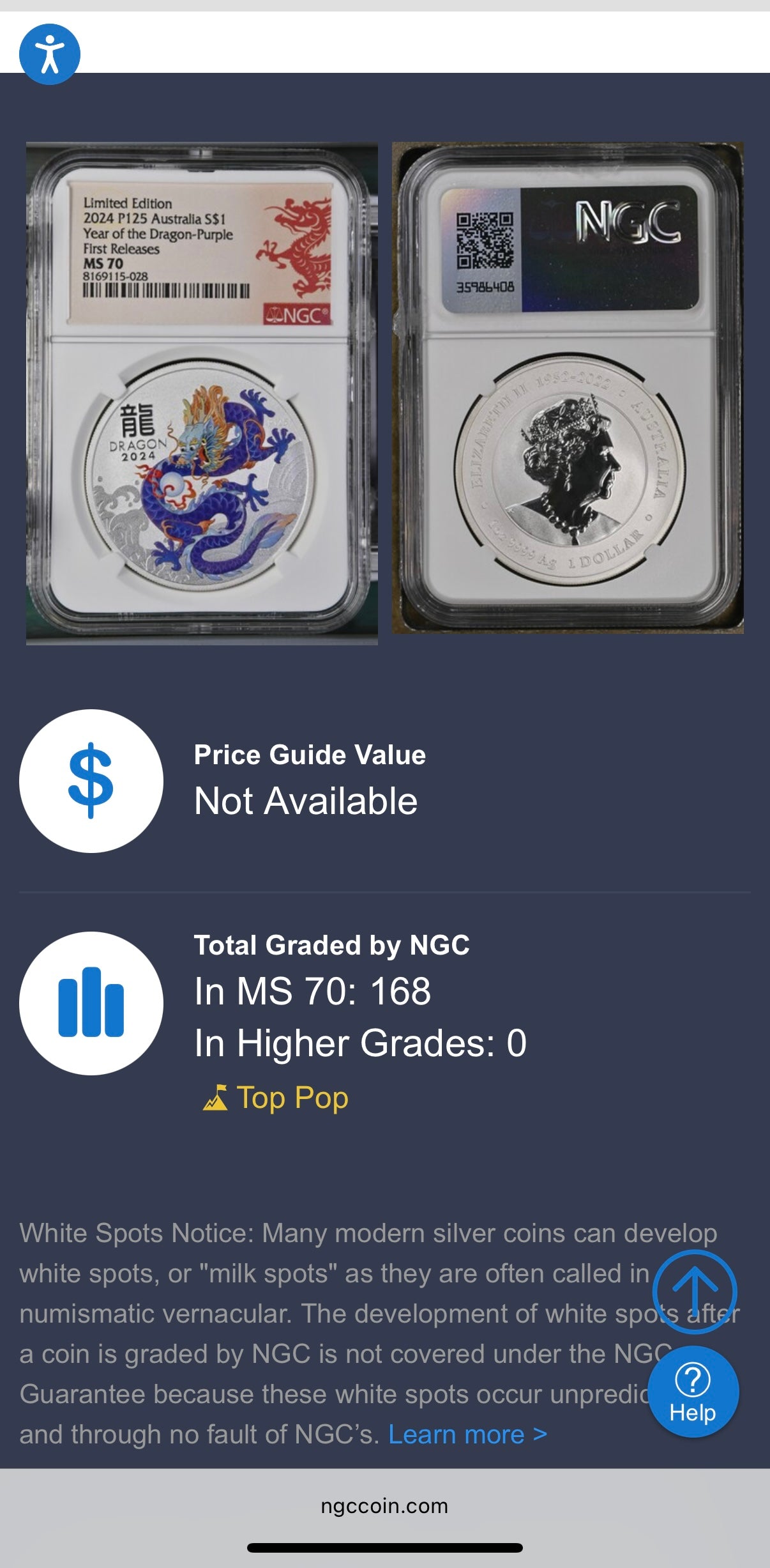 2024 P125 Silver $1 Australia Lunar Series III Year of the Dragon Purple Colorized NGC MS70 First Releases Limited Edition Red Lunar Label New Holder (Rare 1 of 168)