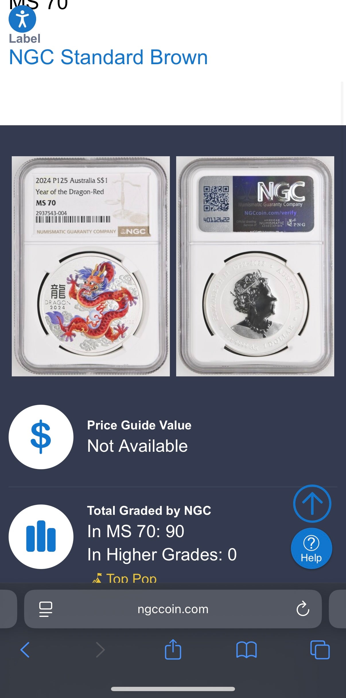 2024 P125 Silver $1 Australia Lunar Series III Year of the Dragon Red Colorized NGC MS70 Brown Label New Holder (Rare 1 of 90)