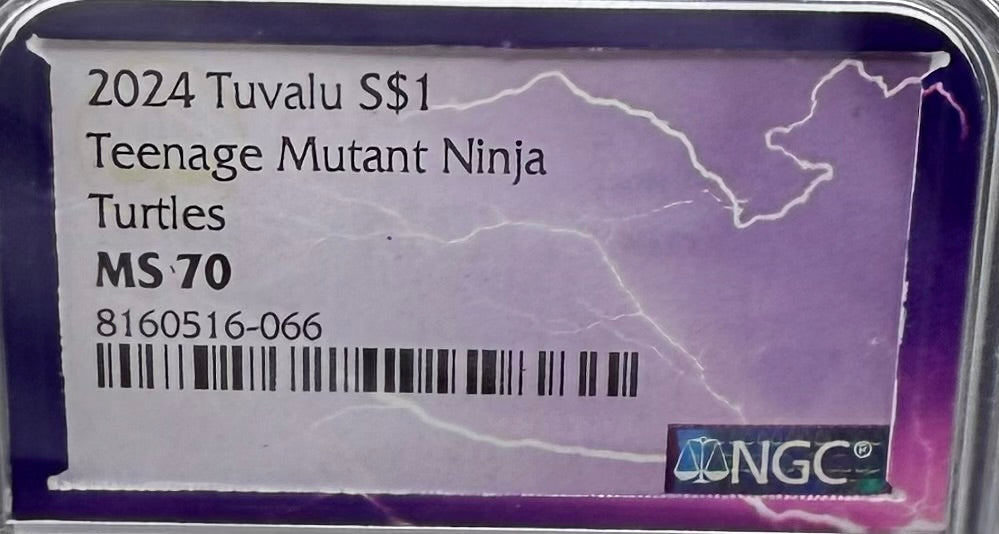 2024 Silver $1 Tuvalu Teenage Mutant Ninja Turtles 40th Anniversary NGC MS70 New Purple Lightening Holder (Rare 1 of 80)