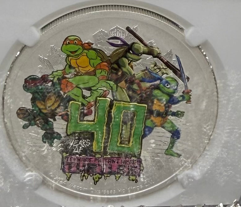 2024 Silver $1 Tuvalu Teenage Mutant Ninja Turtles Colorized 40th Anniversary NGC MS70 Early Releases Blue Label New Holder (Rare 1 of 35)