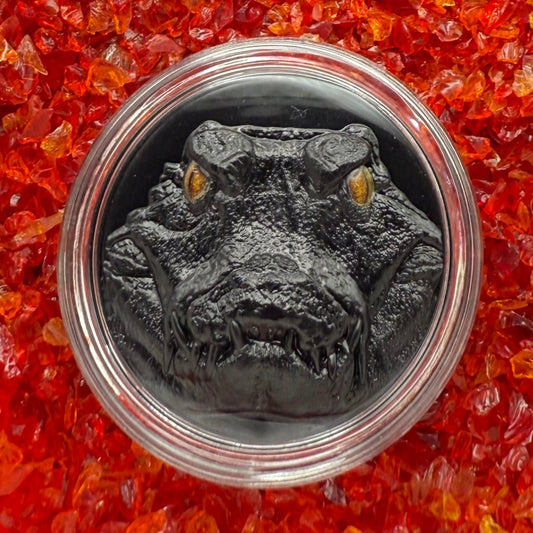 Proof 2023 $10 Palau Caiman Hunters by Night 2 Ounce Silver .999 Obsidian Black Ultra High Relief Coin Rare 1 of 888 CIT Includes COA & Display Case