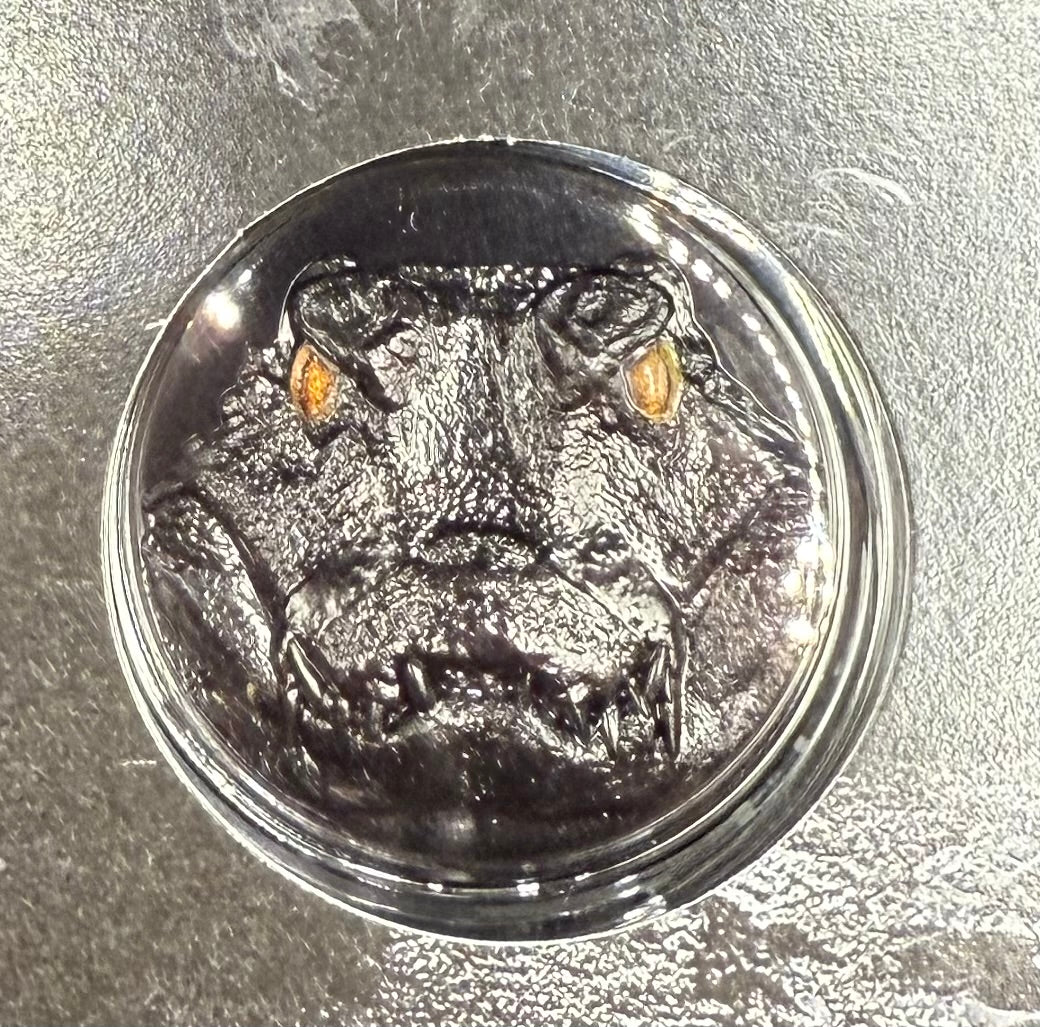 Proof 2023 $10 Palau Caiman Hunters by Night 2 Ounce Silver .999 Obsidian Black Ultra High Relief Coin Rare 1 of 888 CIT Includes COA & Display Case