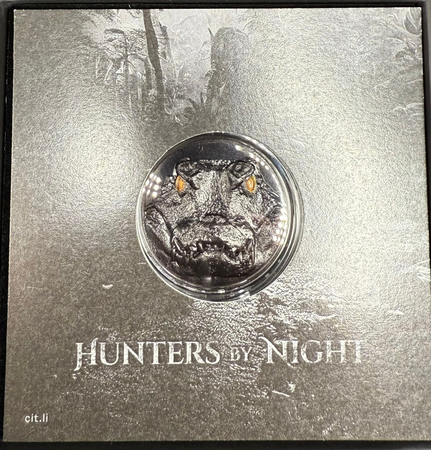 Proof 2023 $10 Palau Caiman Hunters by Night 2 Ounce Silver .999 Obsidian Black Ultra High Relief Coin Rare 1 of 888 CIT Includes COA & Display Case