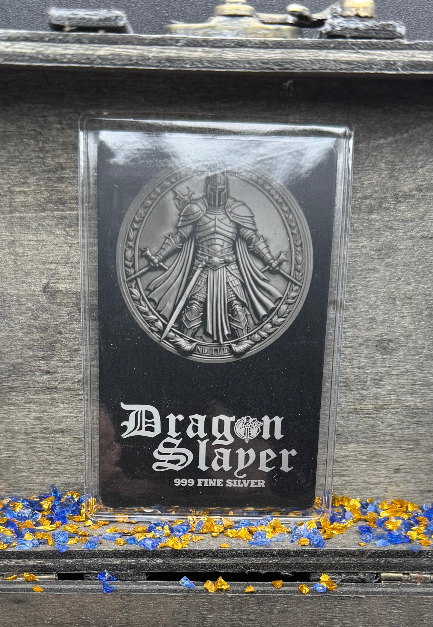 'Dragon Slayer' Hand Crafted by Drone Silver 26 Grams .999 Fine Silver Round Antique Finish Includes Wood Treasure Chest, Capsule & COA (1 of 20)