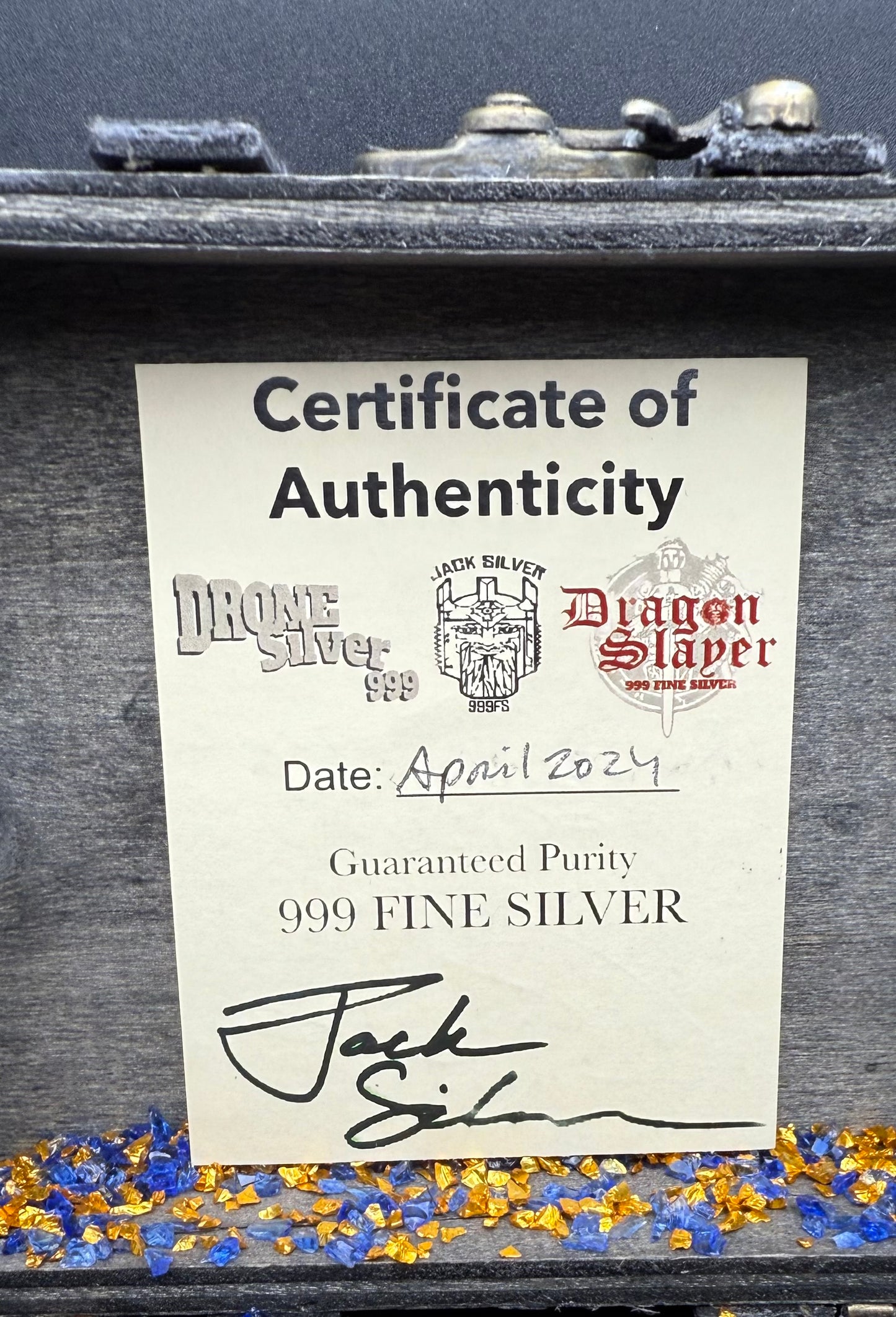 'Dragon Slayer' Hand Crafted by Drone Silver 26 Grams .999 Fine Silver Round Antique Finish Includes Wood Treasure Chest, Capsule & COA (1 of 20)